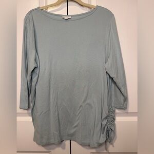 J.Jill Pure Jill Women’s XL Light Blue Ruched Side 3/4 Sleeve Soft Knit Tunic T